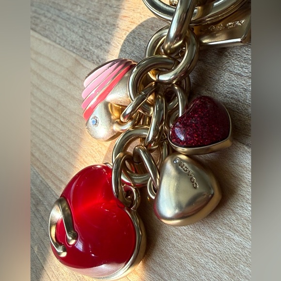 Coach Red Heart Cluster Bag Charm Keychain with Gold Hardware NWOT - Picture 3 of 5